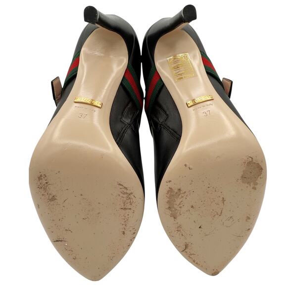 Gucci Sylvie Web Stripe Black Leather Boots High Heel Booties Size 37 US 7 - Picture 10 of 15